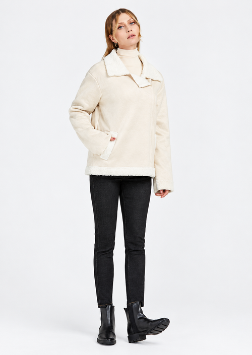 Women's Beige Casual Coat with Lapel Collar