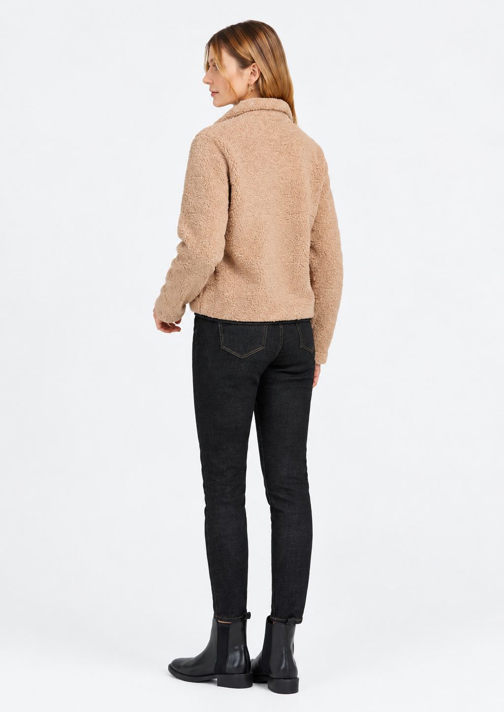 Women's Camel Fluffy Jacket with Lapel Collar