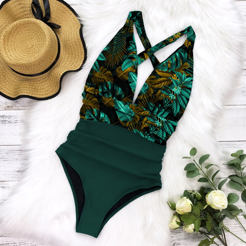 Women One Piece Sexy Pleated Summer Beachwear