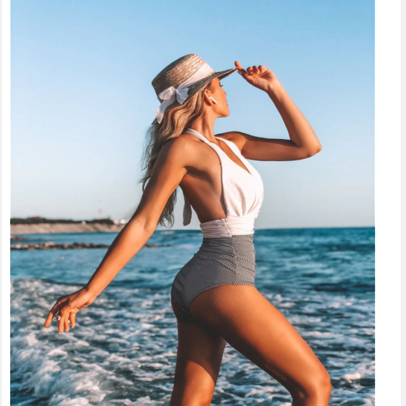 Women One Piece Sexy Pleated Summer Beachwear